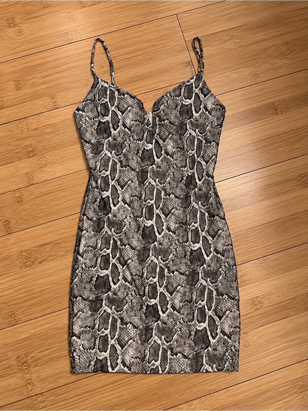 Snake Print Spaghetti Strap Bodycon Dress - Black/Gray